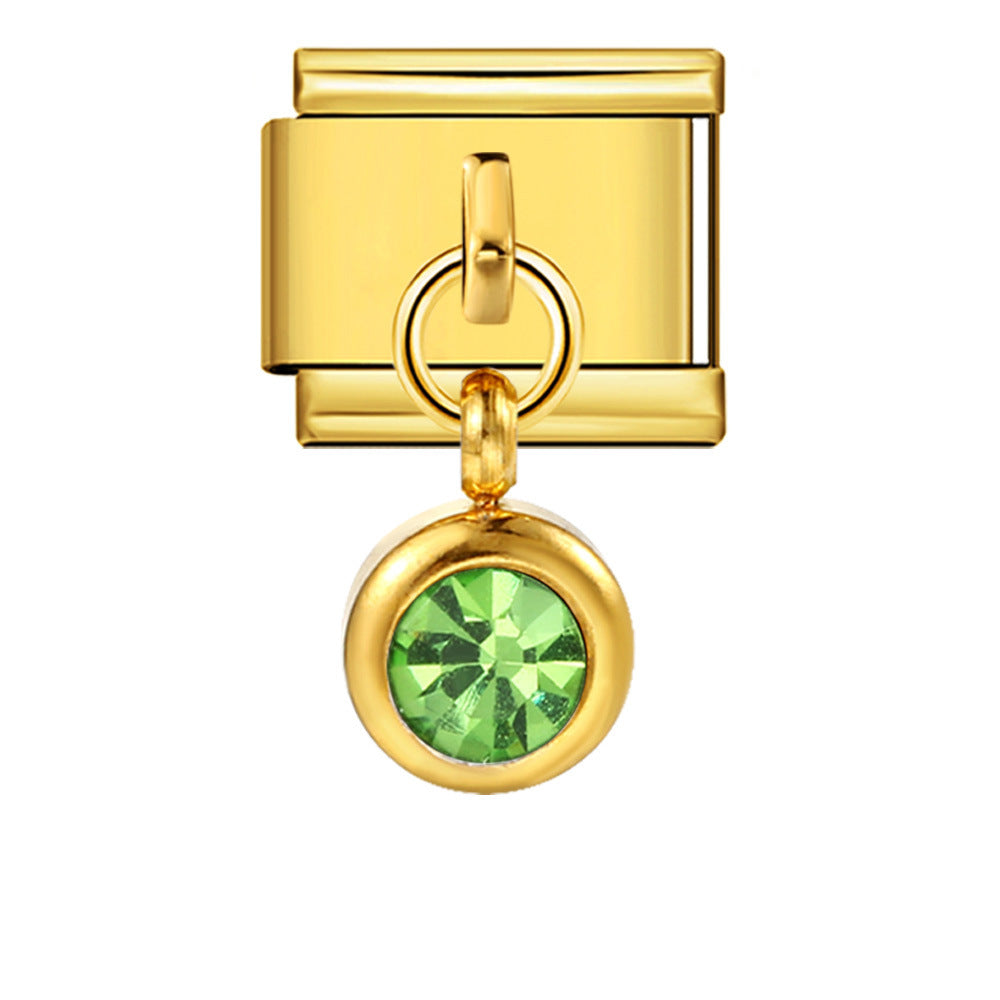 Colorful birthstone gold and silver base round pendant italian module stainless steel hook fashionable versatile bracelet