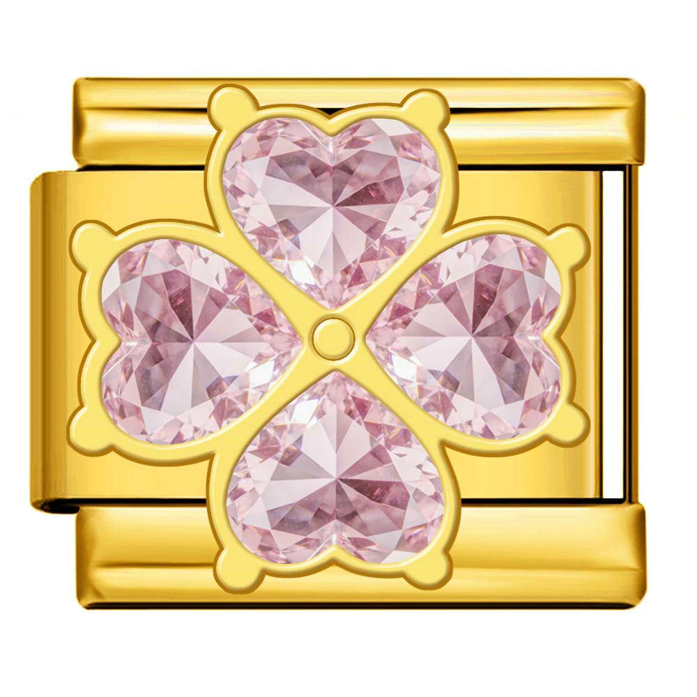 Gold Silver Rhinestone Italian Charm Gold Plated Stainless Steel