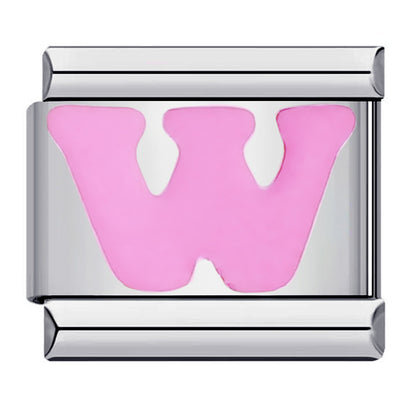 Pink Enamel Alphabet Stainless Steel Italian Charm Links