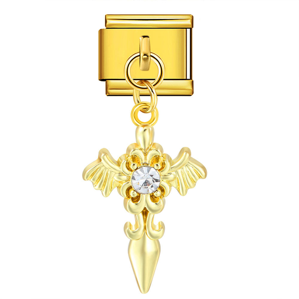 Colorful Heart Moon Bow Pendant Stainless Steel Italian Charm Links