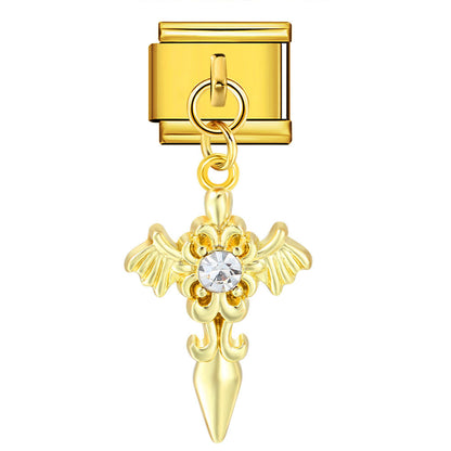 Colorful Heart Moon Bow Pendant Stainless Steel Italian Charm Links