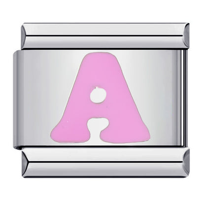 Pink Enamel Alphabet Stainless Steel Italian Charm Links