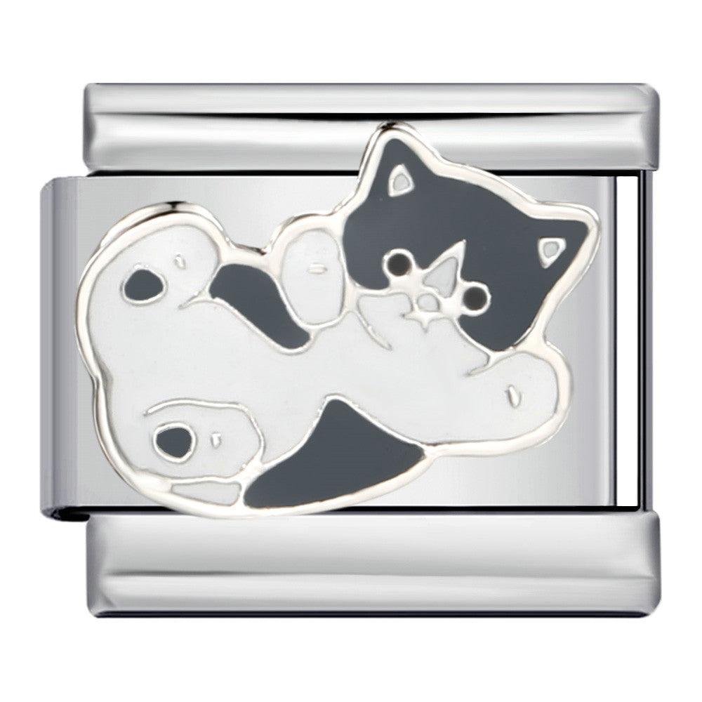 Pet cat and dog series stainless steel welding oil drip bracelet, cartoon DIY Italian module bracelet wholesale