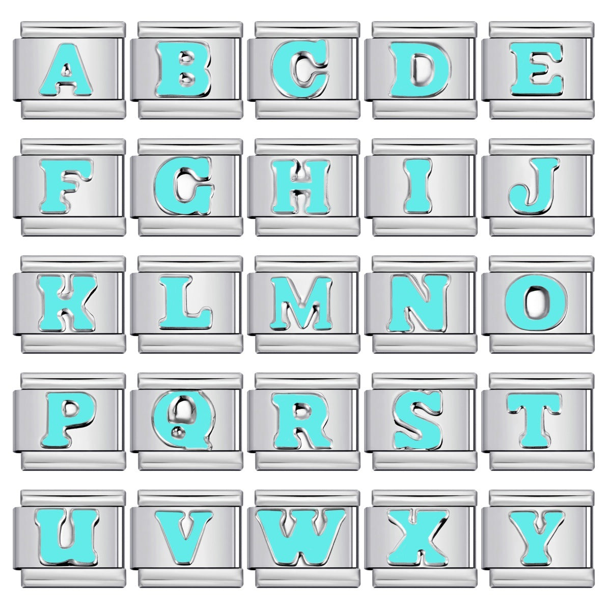 Sky Blue Letter Italian Charm Stainless Steel DIY Charms