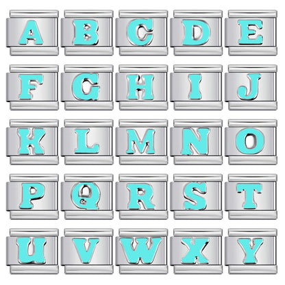 Sky Blue Letter Italian Charm Stainless Steel DIY Charms