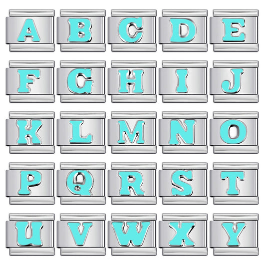 Sky Blue Letter Italian Charm Stainless Steel DIY Charms