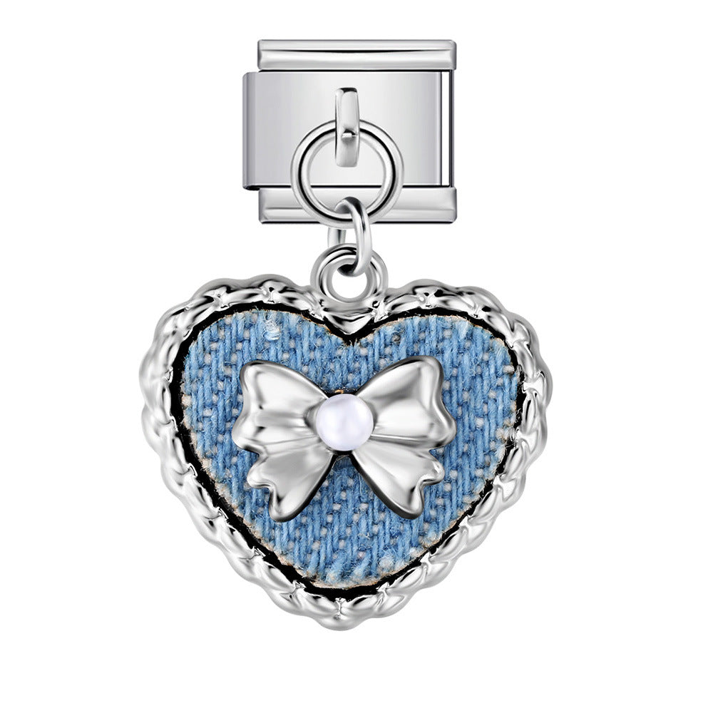 Single hook italian modular bracelet - blue & black pendant with elastic splicing stainless steel watch band chain