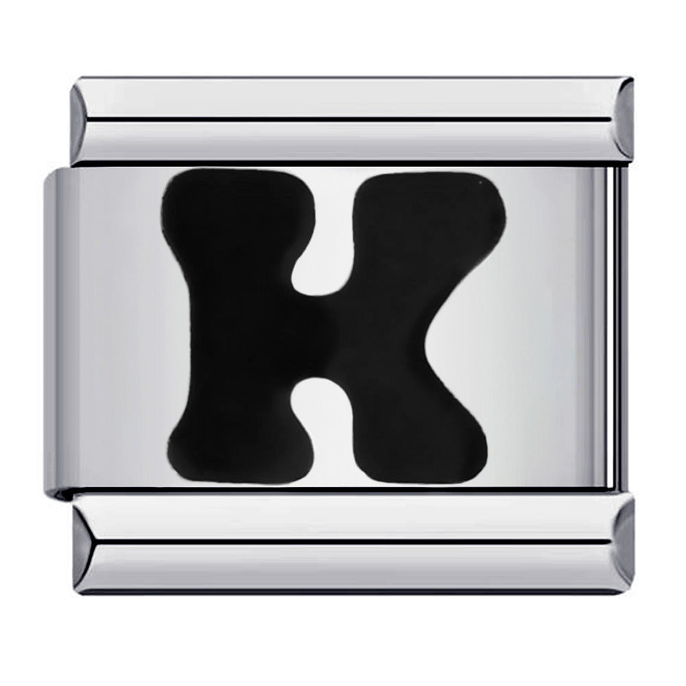 Black Letter Italian Charm Bracelet Stainless Steel