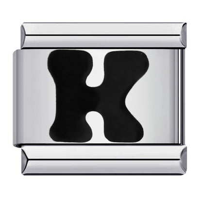 Black Letter Italian Charm Bracelet Stainless Steel