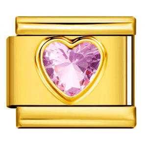 Heart Micro Paved Color Stone Italian Charm Stainless Steel