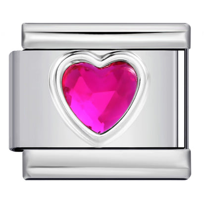 Heart Micro Paved Color Stone Italian Charm Stainless Steel
