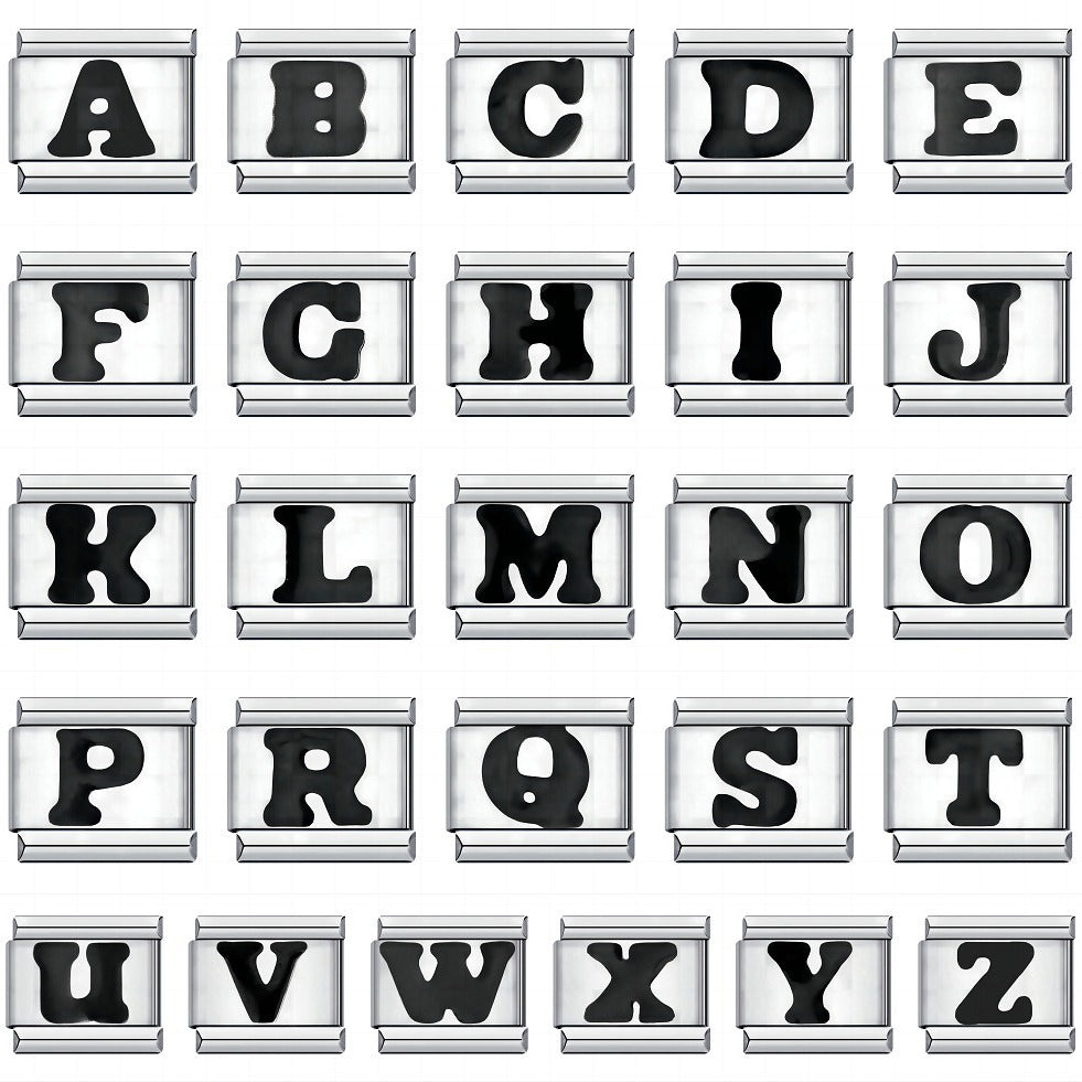 Black Letter Italian Charm Bracelet Stainless Steel