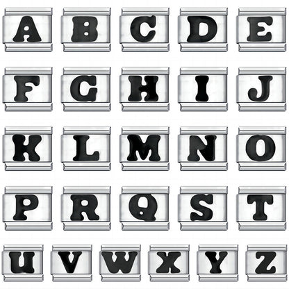 Black Letter Italian Charm Bracelet Stainless Steel
