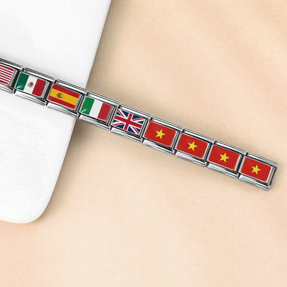 Hot-selling new world flag photo epoxy series stainless steel diy italian module bracelet accessories wholesale