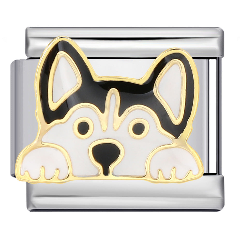 Pet Dog Italian Charm Gold Silver Enamel Stainless Steel