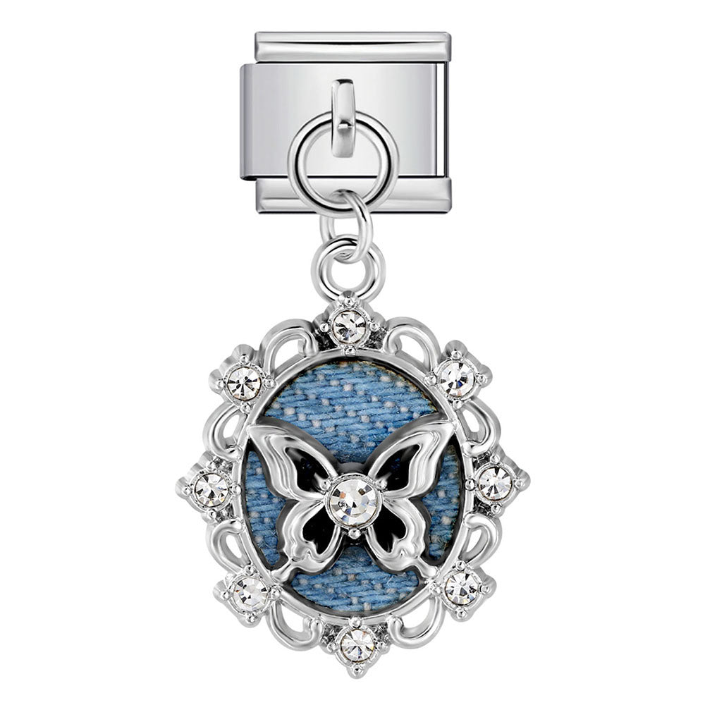 Single hook italian modular bracelet - blue & black pendant with elastic splicing stainless steel watch band chain