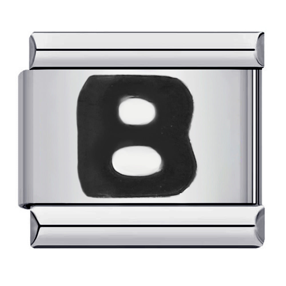 Black Letter Italian Charm Bracelet Stainless Steel