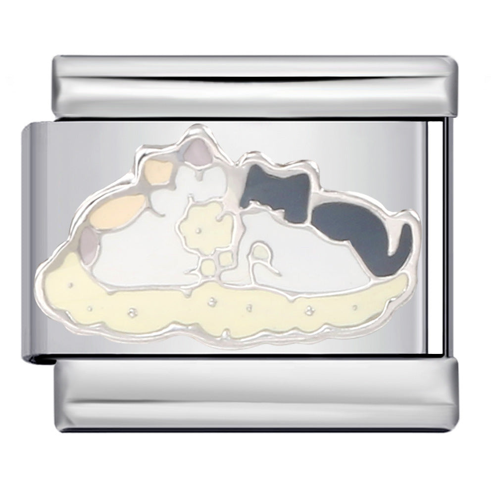 Pet cat and dog series stainless steel welding oil drip bracelet, cartoon DIY Italian module bracelet wholesale