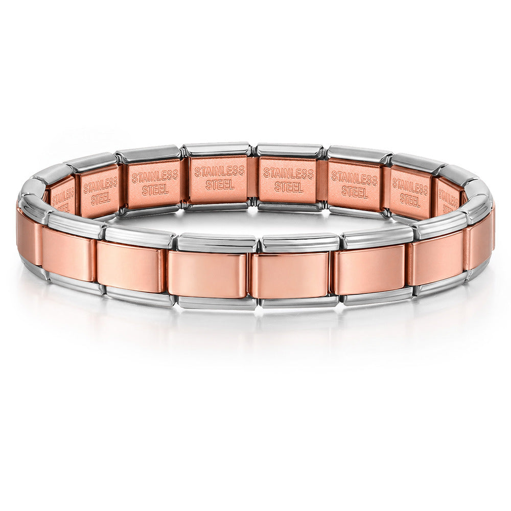 Stainless Steel Vacuum IP Plated Italian Module Bracelet Foundation Elastic Strap Chain Italian Charm
