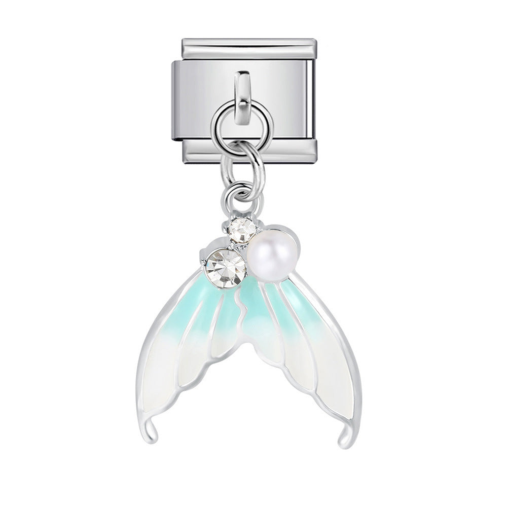 Silver Base Micro Pave Zircon Cute Pendant Italian Charm Links