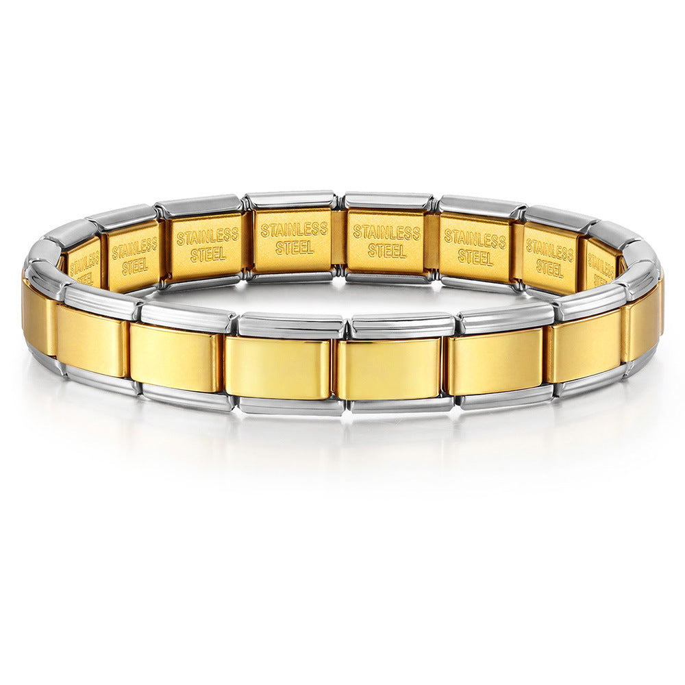 Stainless Steel Vacuum IP Plated Italian Module Bracelet Foundation Elastic Strap Chain Italian Charm