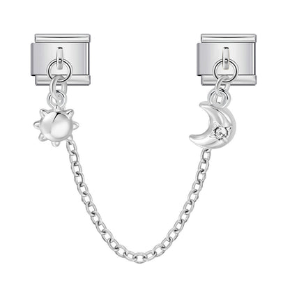 New silver double pendant italian modular bracelet - stainless steel hook diy stretchable link chain