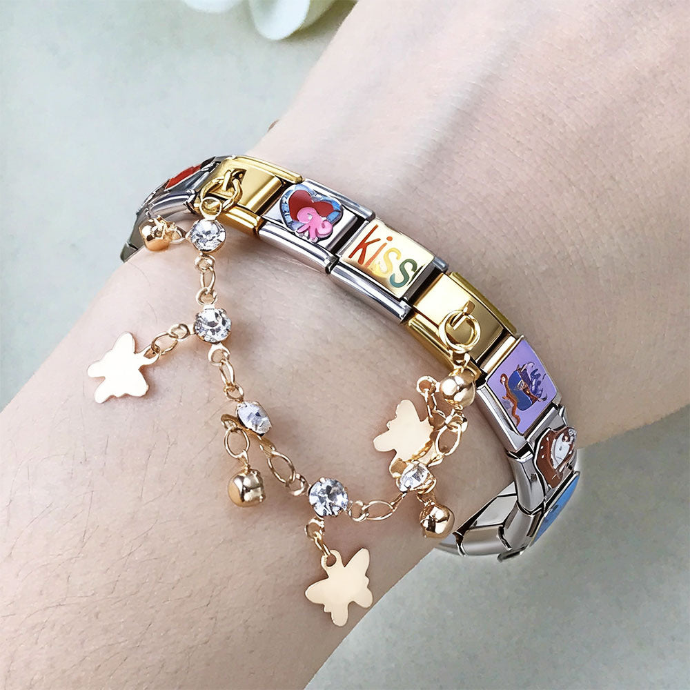 Butterfly and star pendant italian modular bracelet - stainless steel double hook diy stretch bracelet accessories