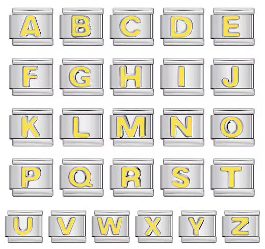 6 Colors Concave Letter Italian Charms Stamped Enamel