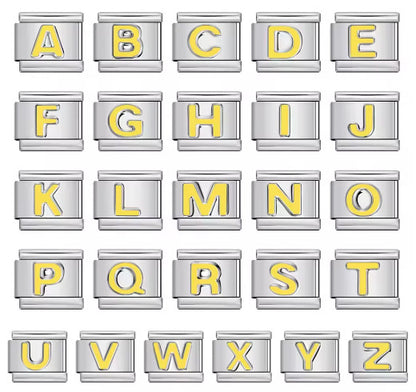 6 Colors Concave Letter Italian Charms Stamped Enamel