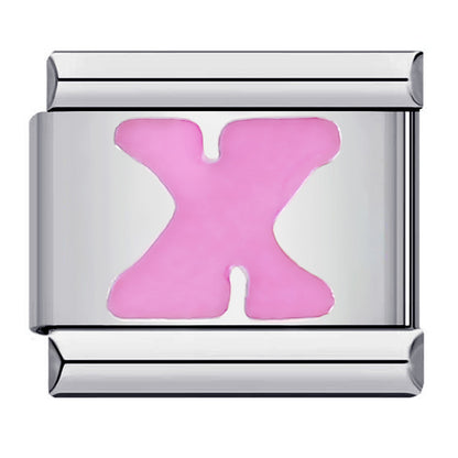 Pink Enamel Alphabet Stainless Steel Italian Charm Links