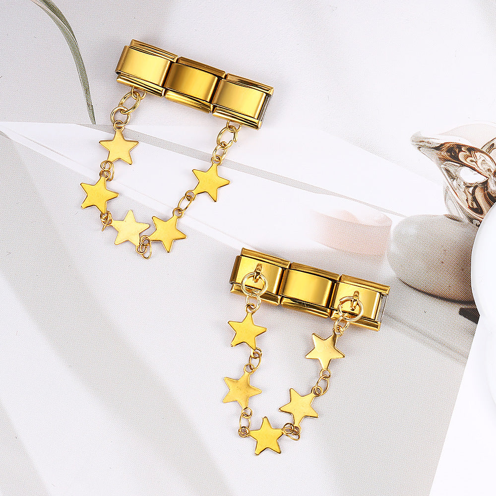 Double hook italian module five-pointed star pendant patchwork stainless steel watch strap chain italian charm
