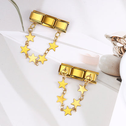 Double hook italian module five-pointed star pendant patchwork stainless steel watch strap chain italian charm