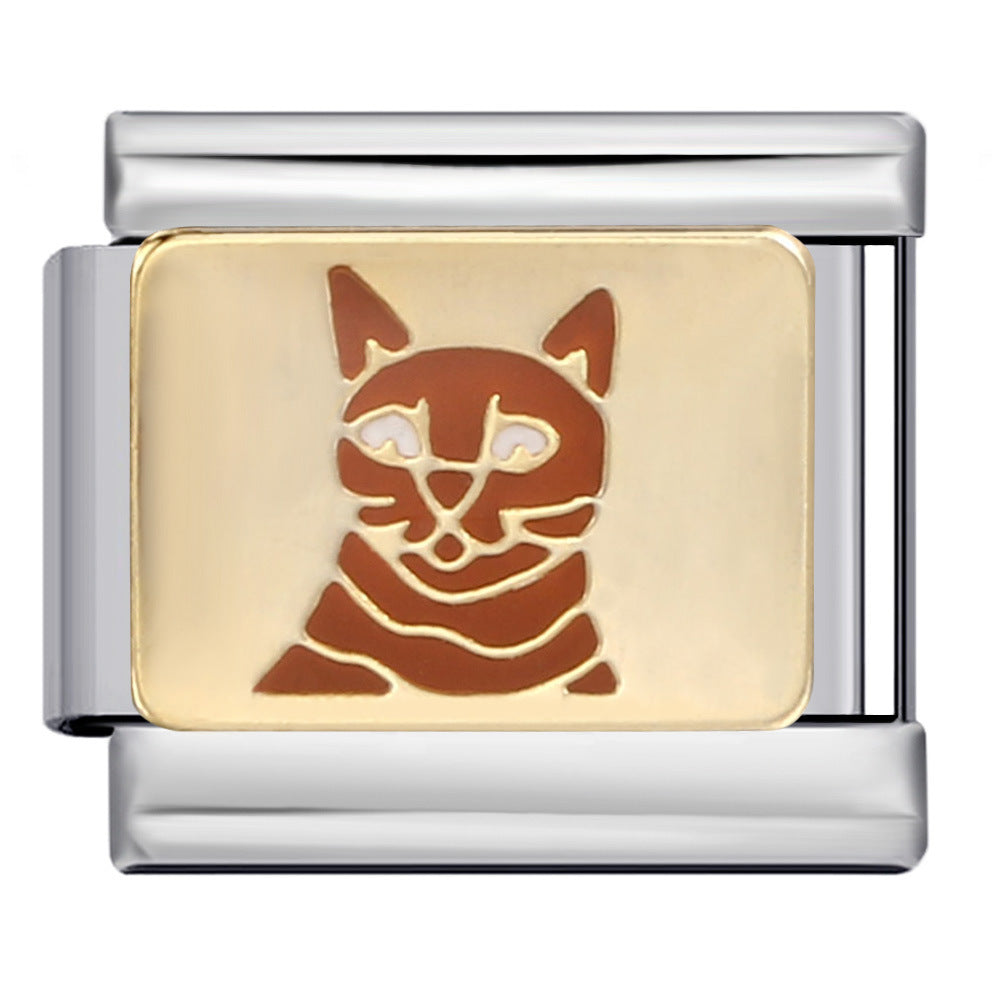 Pet cat and dog series stainless steel welding oil drip bracelet, cartoon DIY Italian module bracelet wholesale