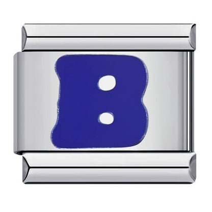 Blue Enamel Alphabet Stainless Steel Italian Charm Links