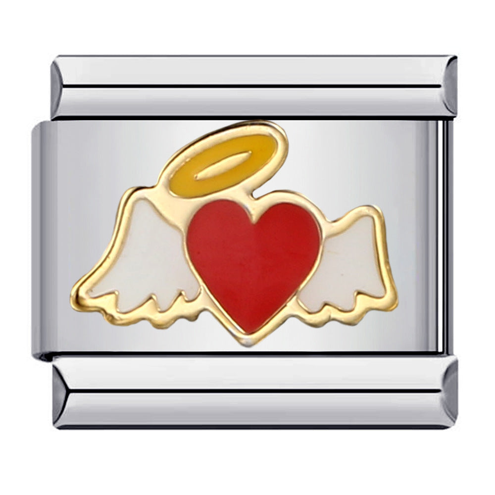 Photo Angel Gold Plated Enamel Italian Charm Links Stainless Steel