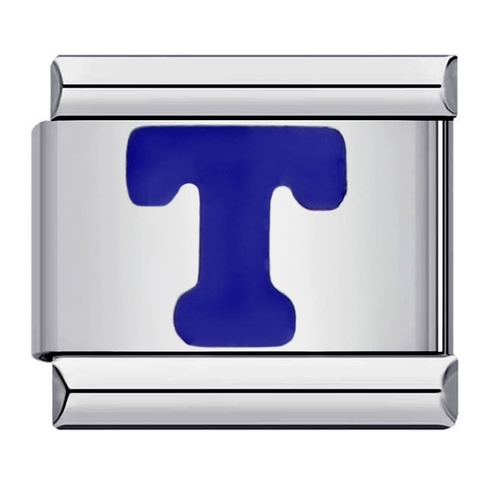 Blue Enamel Alphabet Stainless Steel Italian Charm Links