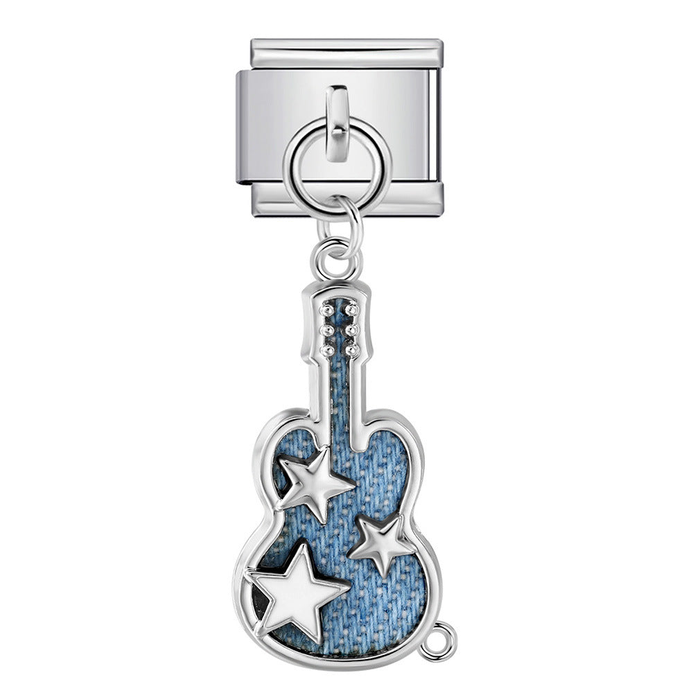 Single hook italian modular bracelet - blue & black pendant with elastic splicing stainless steel watch band chain