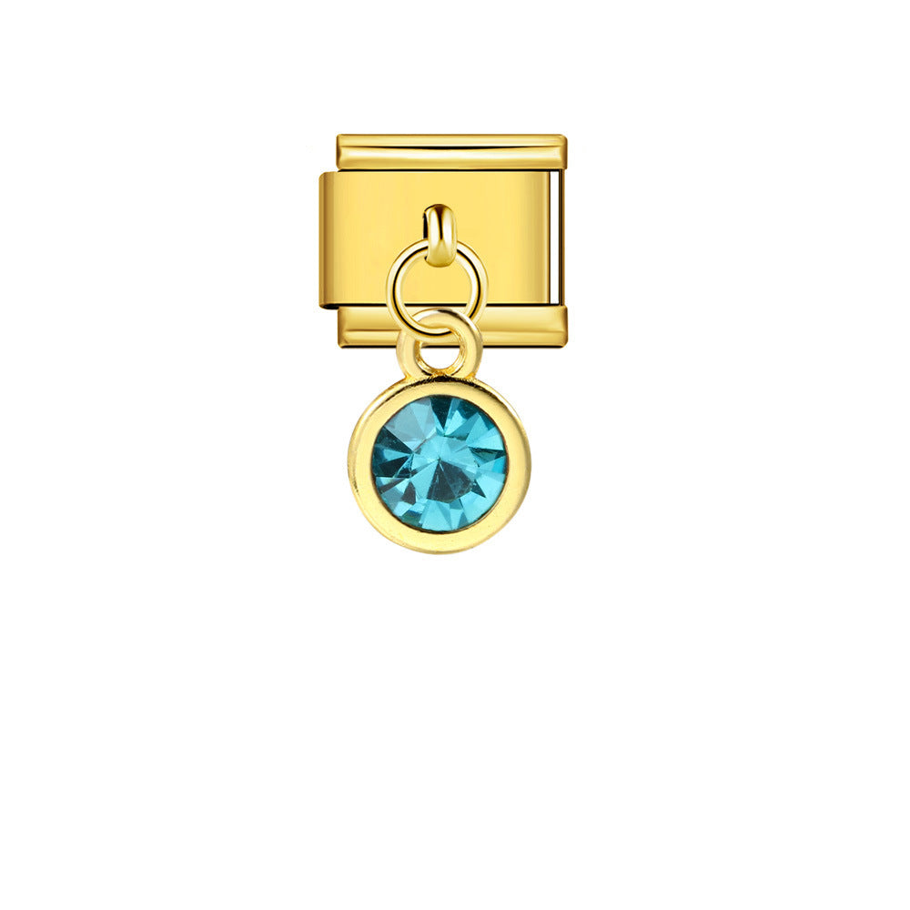Colorful birthstone gold and silver base round pendant italian module stainless steel hook fashionable versatile bracelet