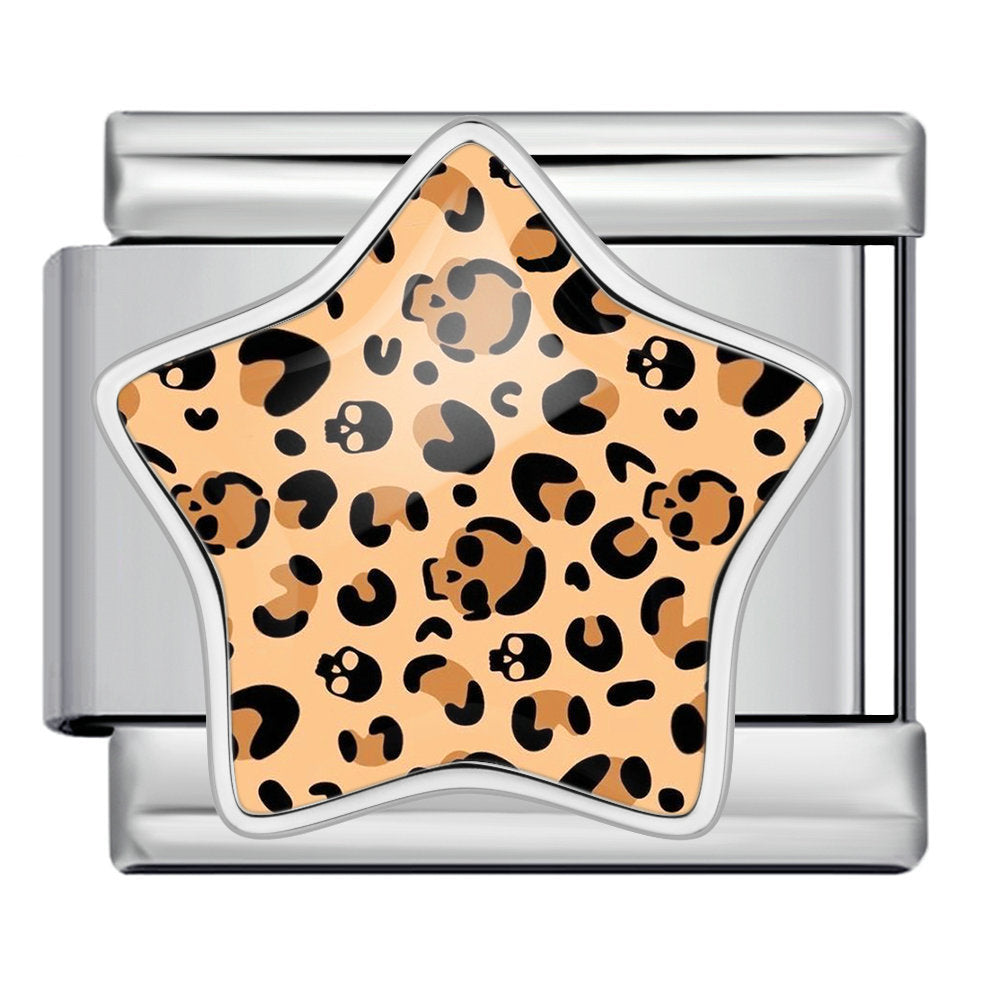 Leopard print star italian module bracelet - stainless steel diy detachable stretch bracelet gift