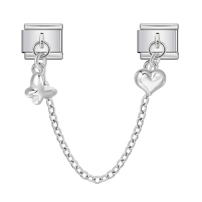 New silver double pendant italian modular bracelet - stainless steel hook diy stretchable link chain