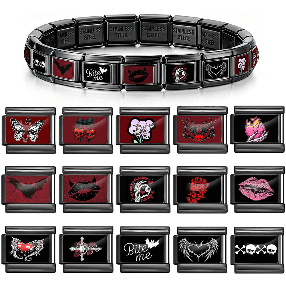 Black Gold Gothic Style Multifunctional Stainless Steel DIY Free Combination Module Bracelet Strap Chain Accessories
