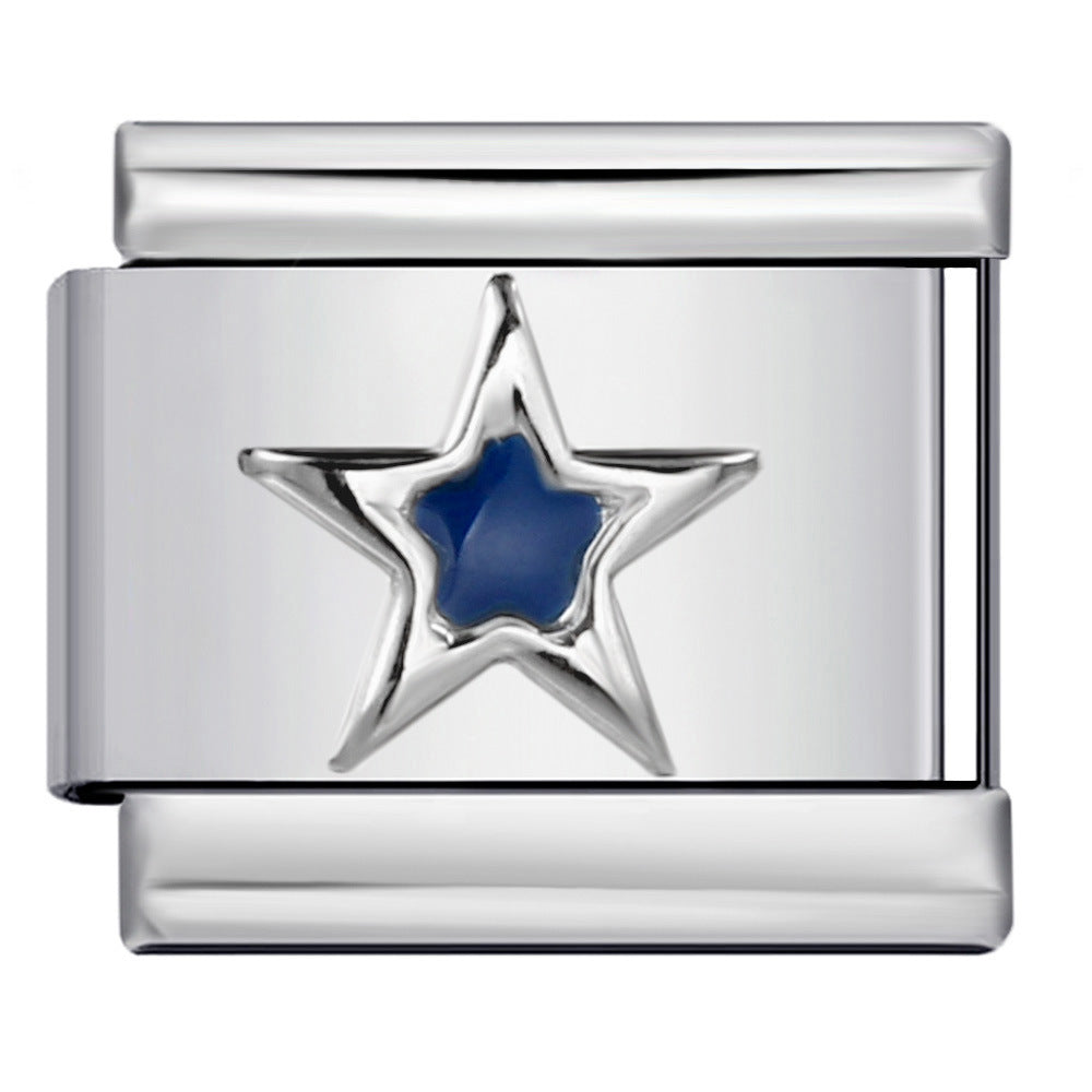 Star Eye Stamped Enamel Italian Charm Stainless Steel