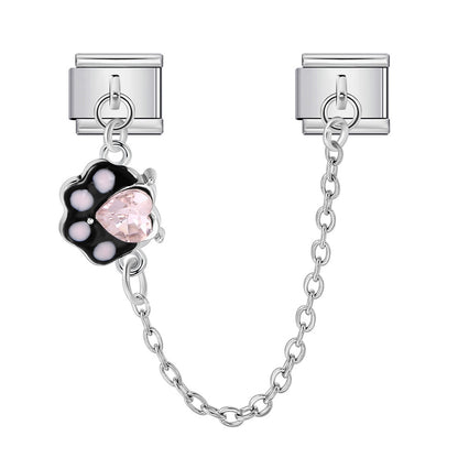 New silver double pendant italian modular bracelet - stainless steel hook diy stretchable link chain