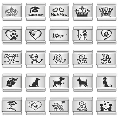 Laser Engraved Cat Paw Dog Stainless Steel Italian Charm Links