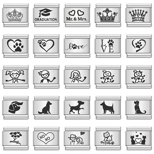 Laser Engraved Cat Paw Dog Stainless Steel Italian Charm Links