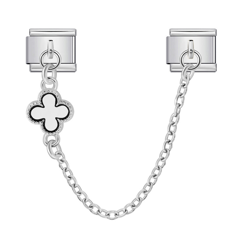 Double Hook Heart Pendant Stainless Steel Italian Charm Links