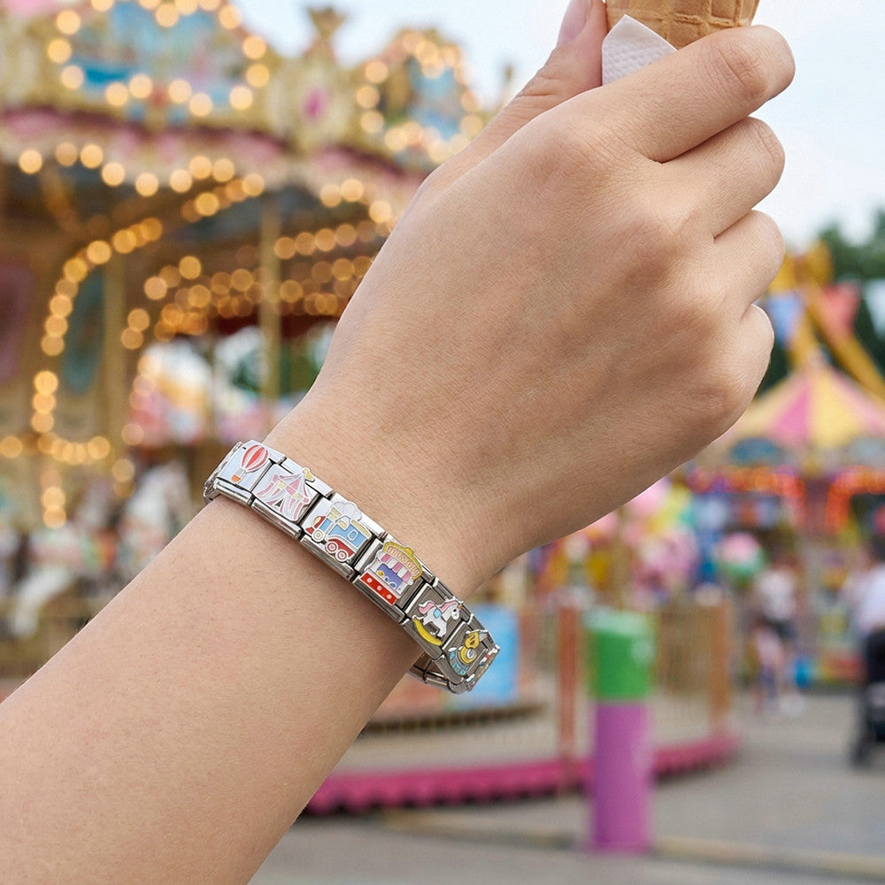 Amusement park themed Italian module bracelet, stainless steel DIY elastic splicing bracelet accessories
