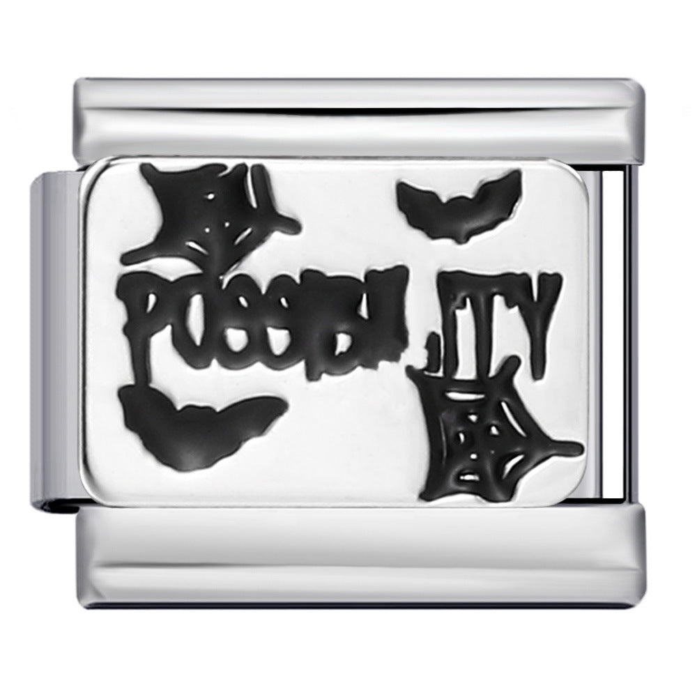 Black gold-plated oil drop cartoon DIY Italian module bracelet, personalized welding pattern stainless steel bracelet