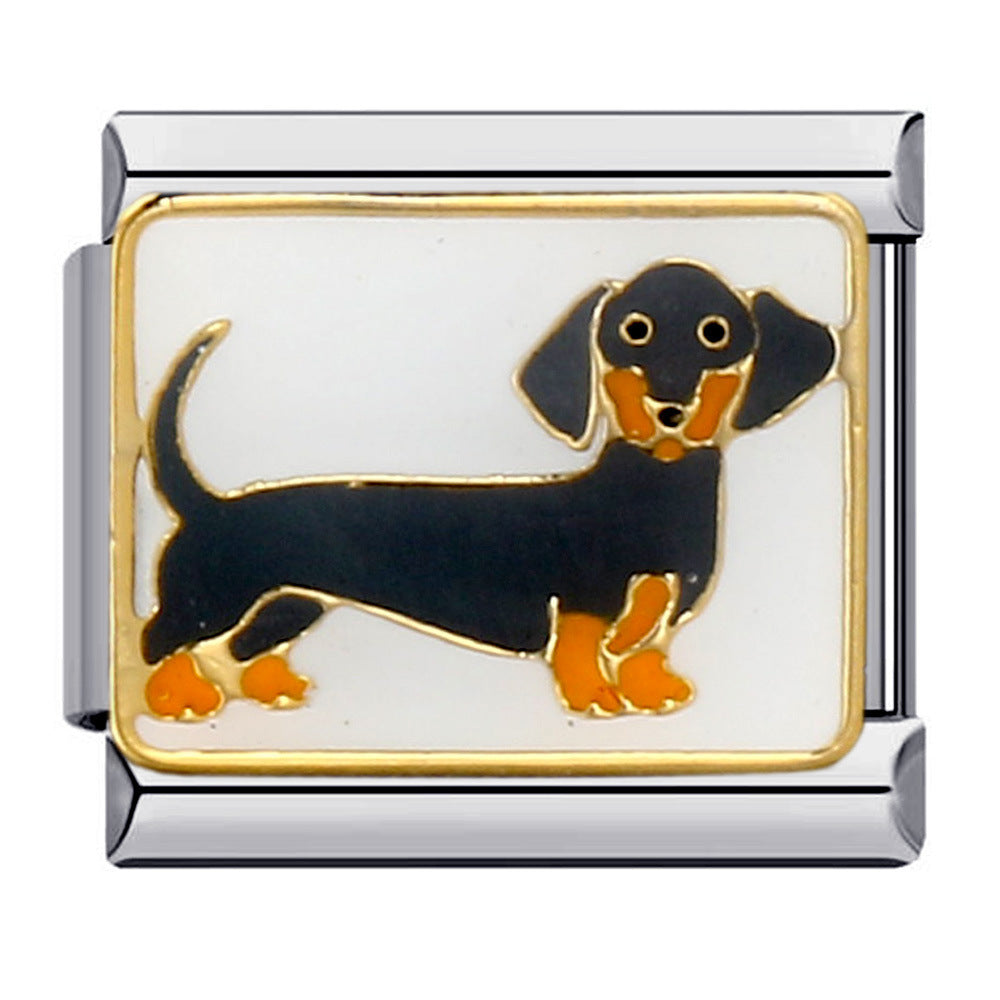 Pet Dog Italian Charm Gold Silver Enamel Stainless Steel