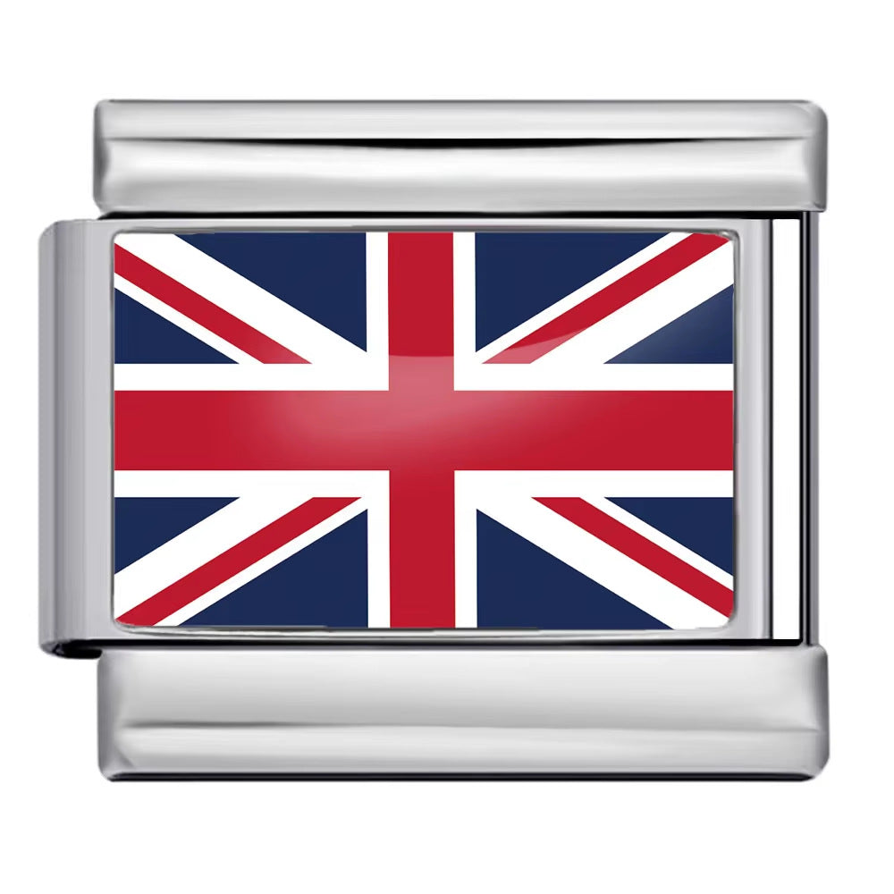 Hot-selling new world flag photo epoxy series stainless steel diy italian module bracelet accessories wholesale